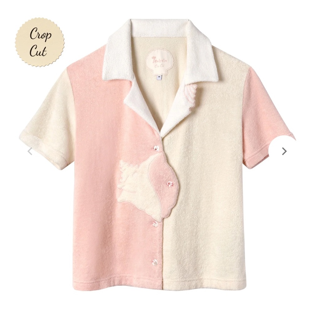 Two-Tone Pink & Cream Short Sleeve Terry Polo Top